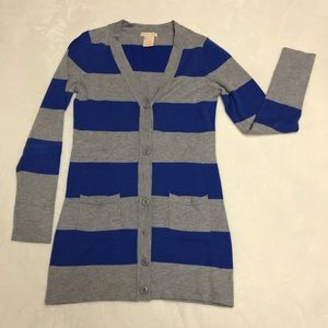 Grey blue stripe Medium boyfriend cardigan sweater